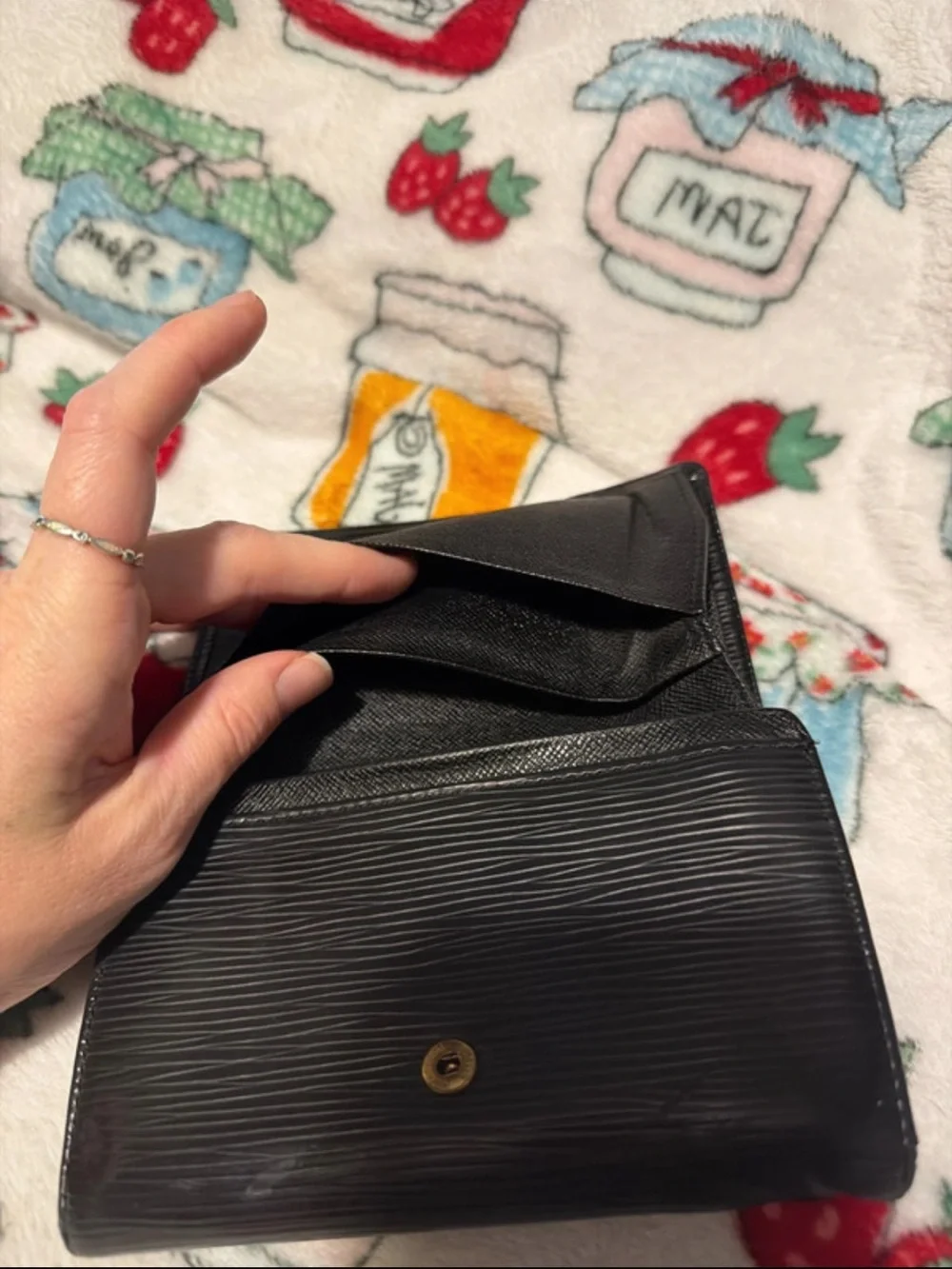 Black Leather LV Wallet with Zip Closure